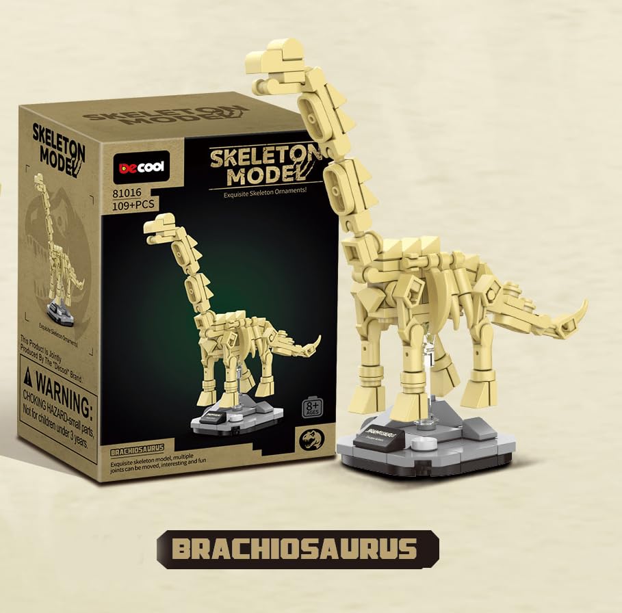 QBLO Skeleton Model Dinosaur Fossil Building Block Set with Display Stand, Brachiosaurus