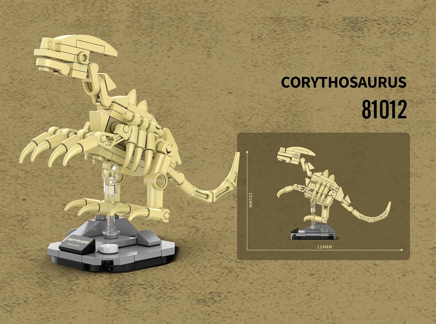 QBLO Skeleton Model Dinosaur Fossil Building Block Set with Display Stand, Corythosaurus