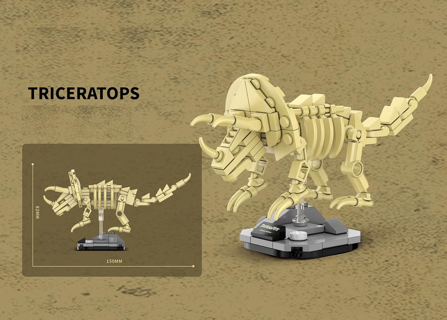 QBLO Skeleton Model Dinosaur Fossil Building Block Set, Triceratops
