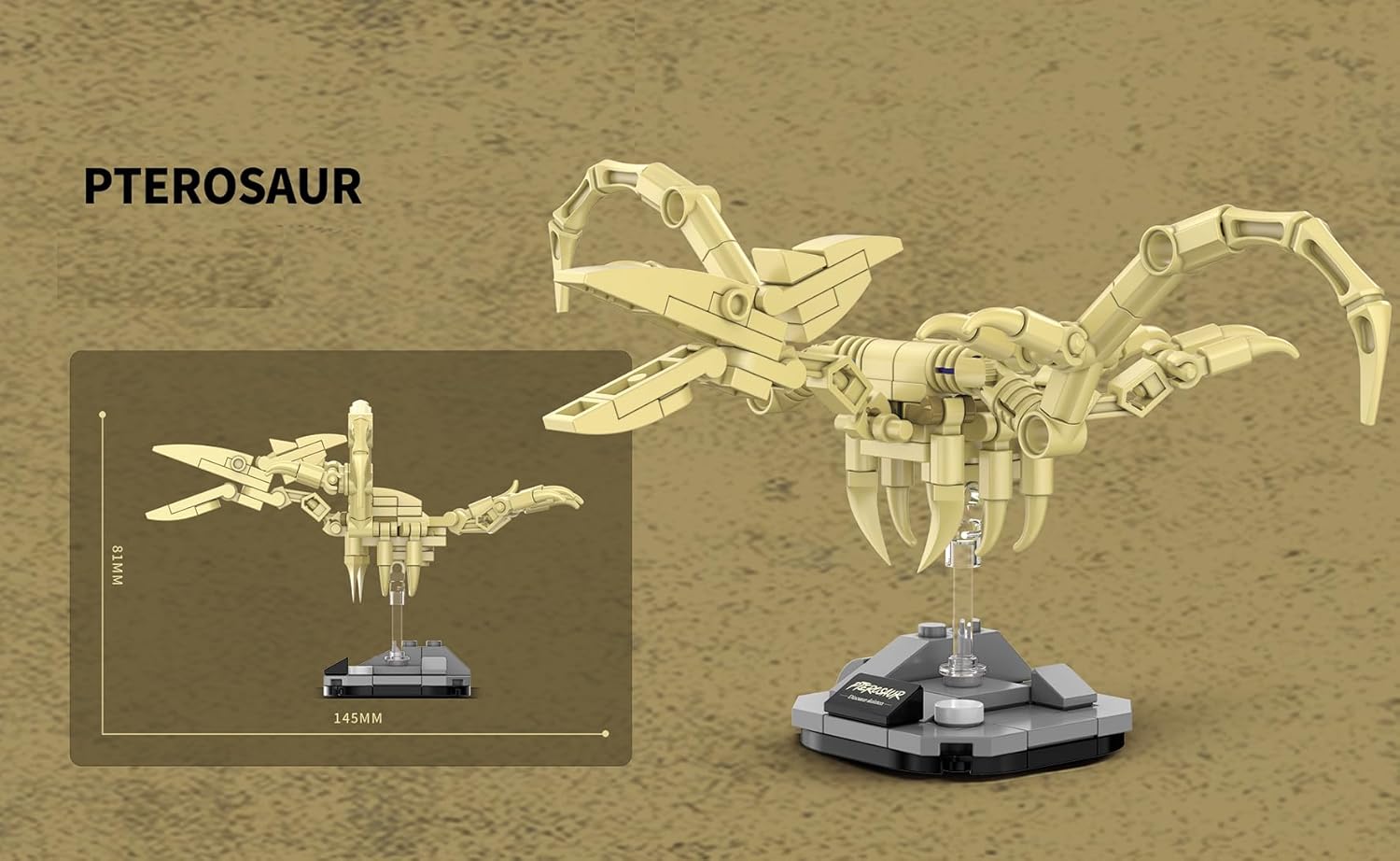 QBLO Skeleton Model Dinosaur Fossil Building Block Set, Pterosaur with Display Pedesta