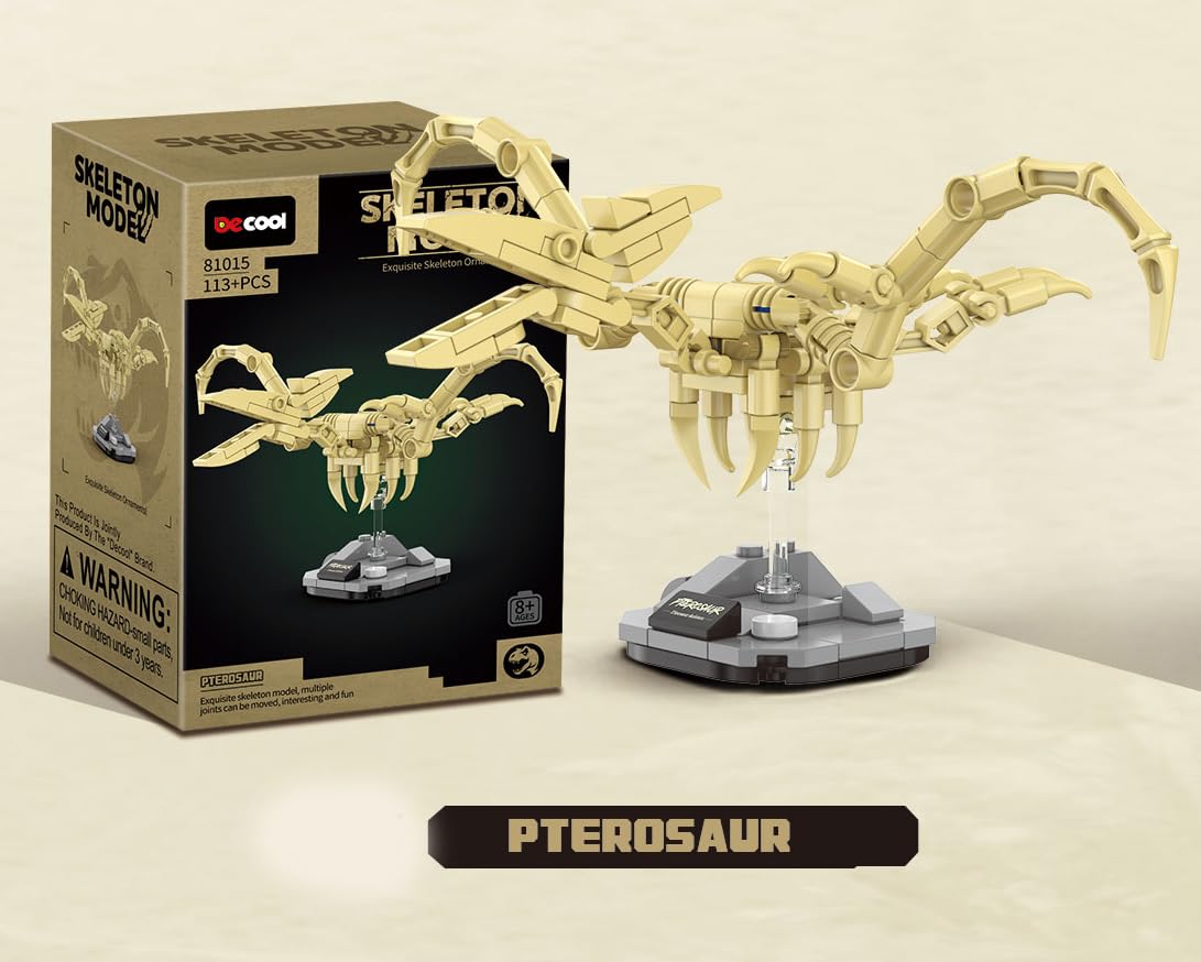 QBLO Skeleton Model Dinosaur Fossil Building Block Set, Pterosaur with Display Pedesta