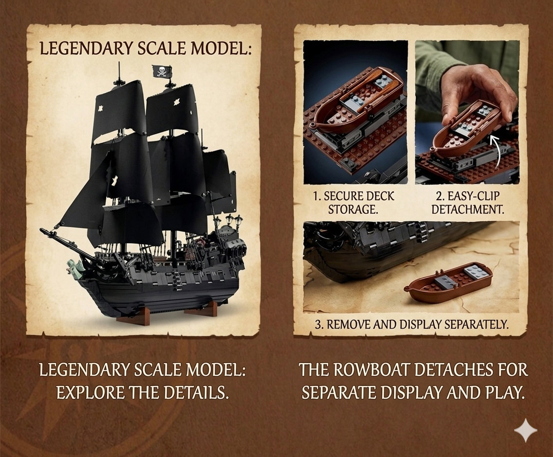 Black Pearl Pirate Ship Building Blocks Set, 2862 Pcs with 8 minifigures