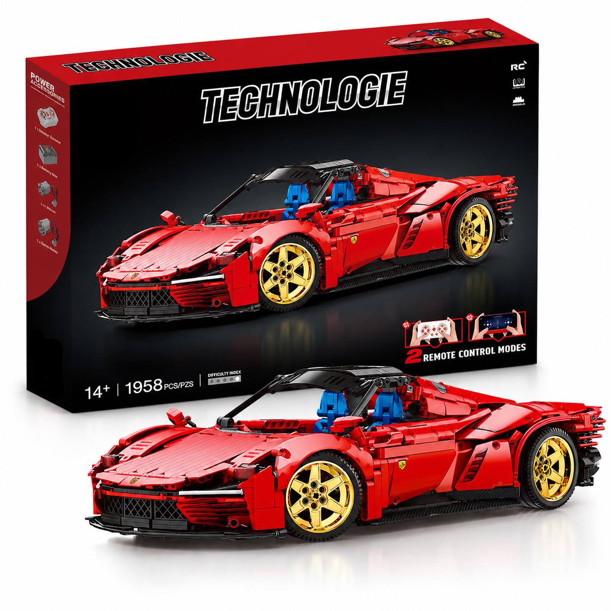 RC Sports Racing Super Car Building Set, Red, 1958 Pcs DYNAMIC
